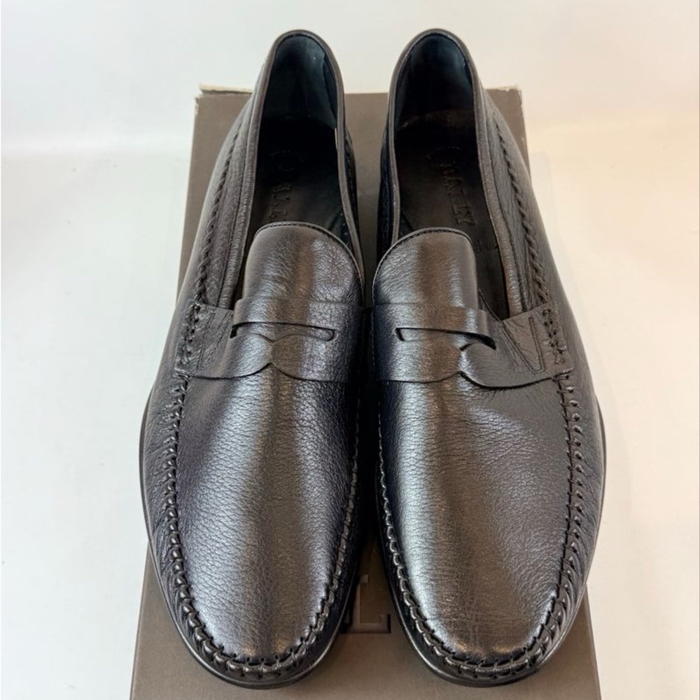 Bally Black Leather Penny Loafers Ango Deer Mens US 9.5 EU 42.5 Made in Italy